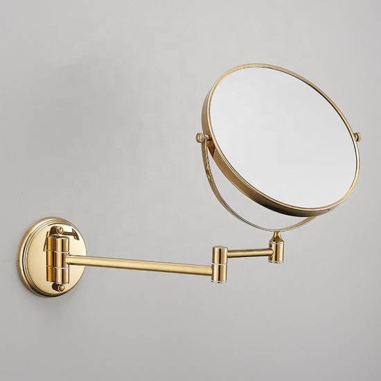 Gold Bathroom Mirror Wall Mounted Folding Round Makeup Vanity With Mirror