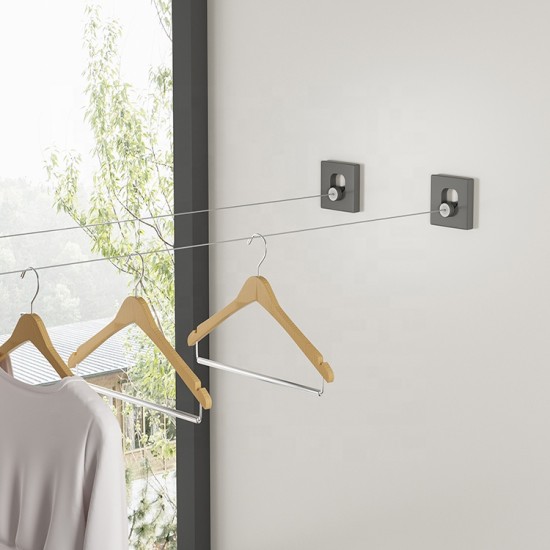 Stainless steel Double Line Gun grey Bathroom Flexible Retractable Clothesline Outdoor Hanger