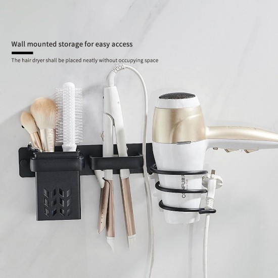 Wall Mounted Hair Dryer Storage Box With Lipstick Holder Makeup Brush Rack Tool Organizer