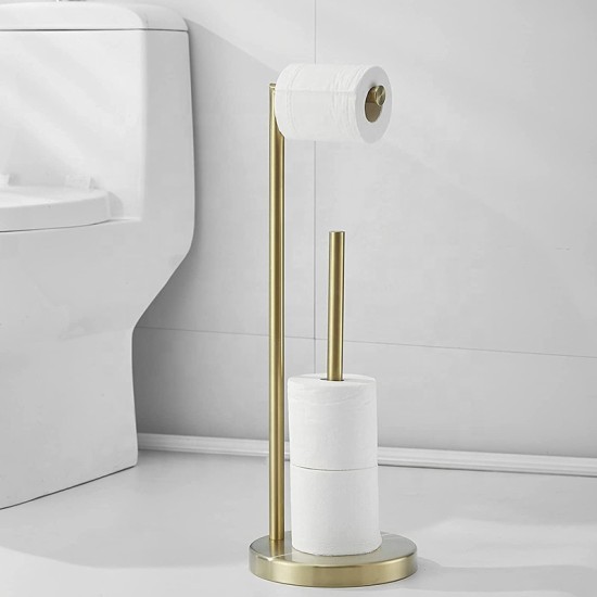 Free Standing Toilet Paper Holder Brushed Gold Steel Tissue Roll Holder